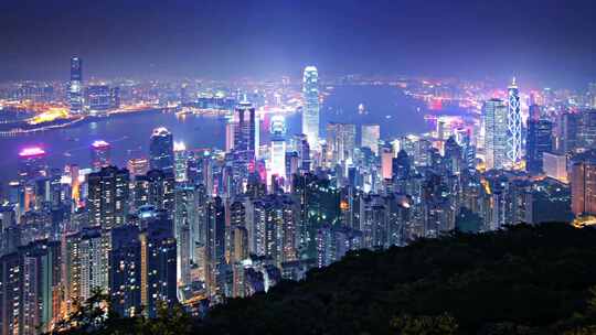 香港俯瞰城市夜景延时高清
