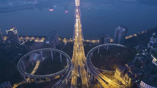 重庆菜园坝大桥立交桥夜景航拍