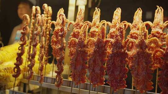 陕西西安回民街美食大鱿鱼升格慢镜