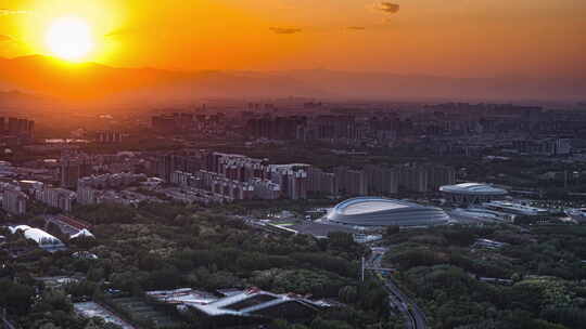 国家速滑馆冰丝带夕阳黄昏日专夜延时