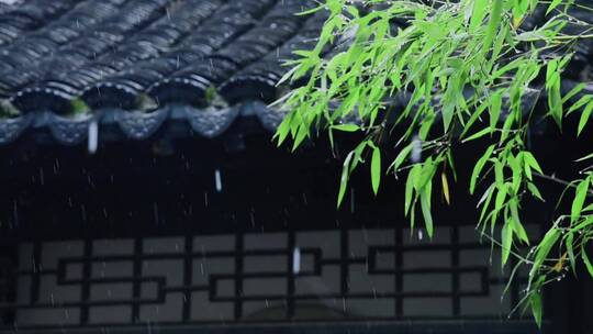 雨天古风建筑屋檐雨景意境