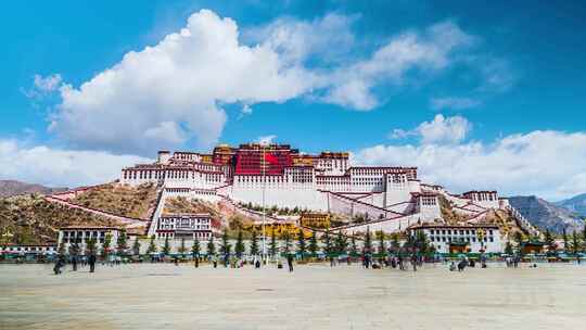 西藏布达拉宫蓝天白云延时视频素材模板下载