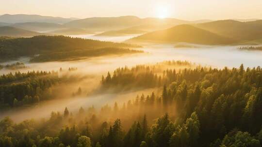 森林航拍森林树林水大自然春天风景溪流环保
