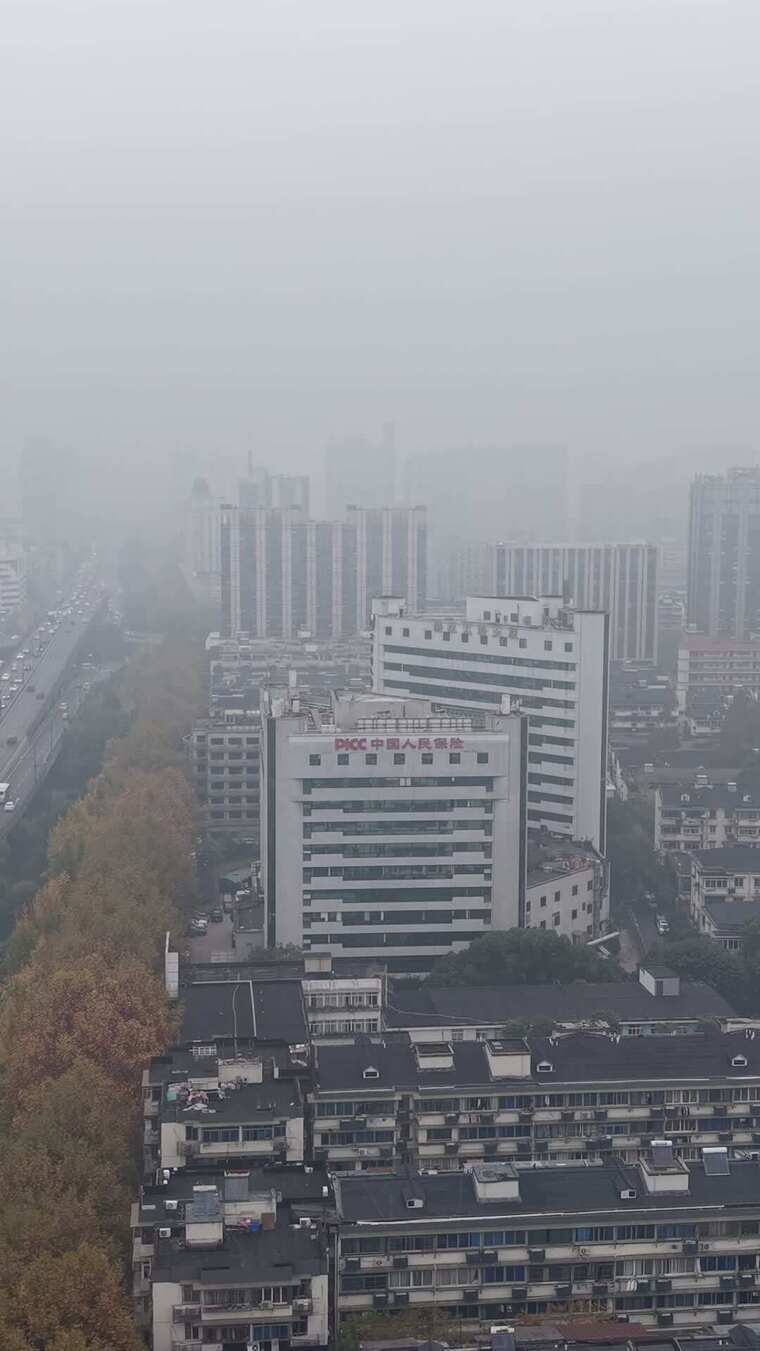 雾中城市建筑与街道景观