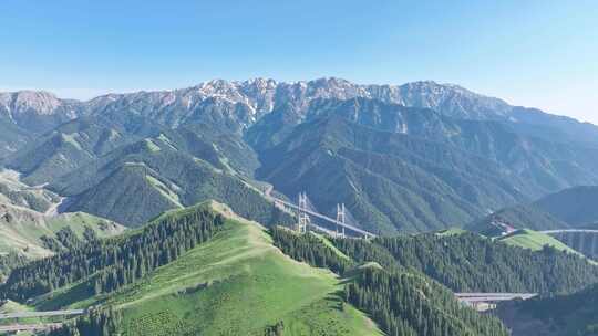 新疆 果子沟大桥 草原雪山 异域风景