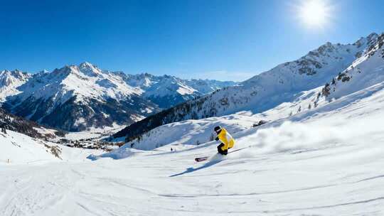 雪山滑雪极速冲刺冬季运动风光视频