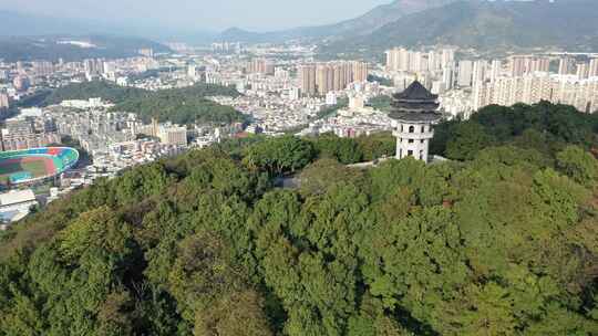 福建省龙岩市天马山风景区世纪灯塔航拍