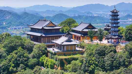 杭州市湘湖景区先照寺航拍风光