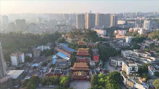 古建筑与现代建筑并存的城市风光自贡妙观寺