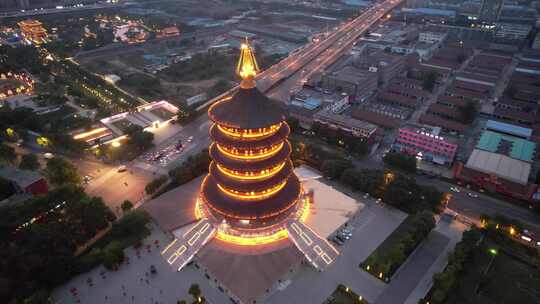 航拍河南洛阳城地标洛阳夜景