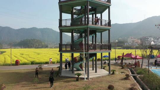 航拍诸暨布谷湖景区油菜花开季旅游风光