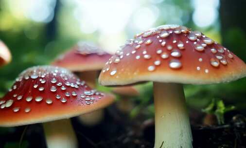 雨后森林里的红色蘑菇 (1)