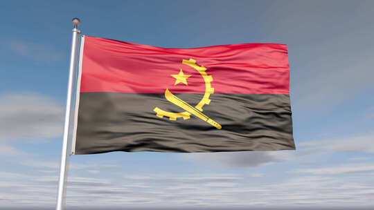 安哥拉国旗动画与天空和云