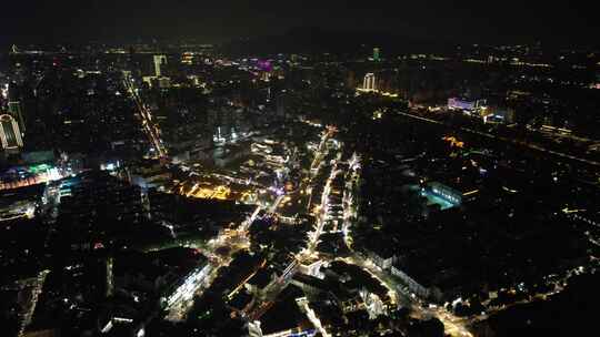 江苏南京老门东秦淮河夜景灯光航拍