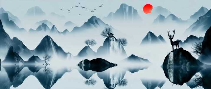 中式水墨山水风景