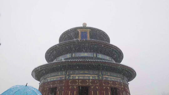 大雪天气中的天坛公园祈年殿回音壁圜丘视频素材模板下载