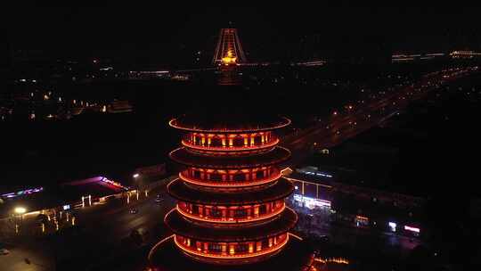 洛阳 夜景 灯光 航拍 应天门景点