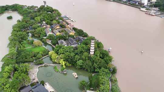 航拍温州江心屿全景  江心屿古塔