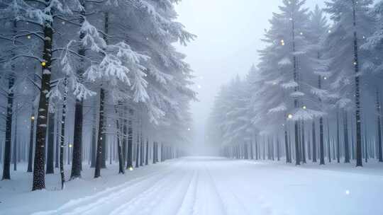 冬天树林雪树银花4k舞台粒子活动背景