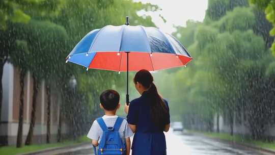 下雨 雨伞 爸爸为孩子打伞