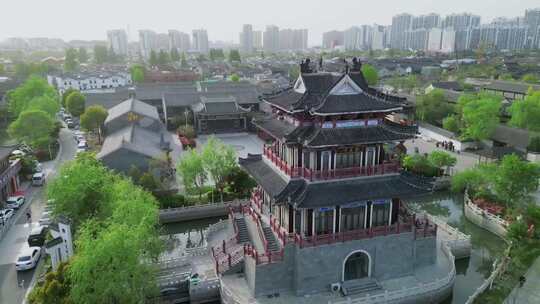 江苏淮安闻思寺古建筑寺庙白天航拍