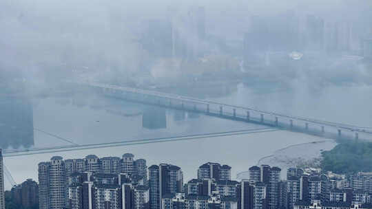 武汉地标航拍云雾