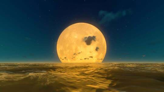 中秋节夜晚海面上升起的圆月