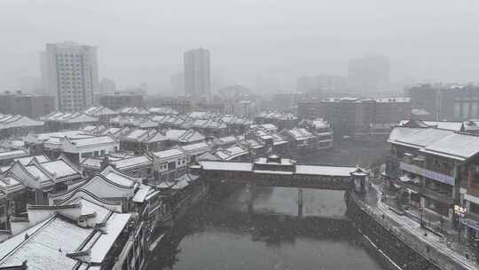 冬天风雪郴州古街裕后街航拍