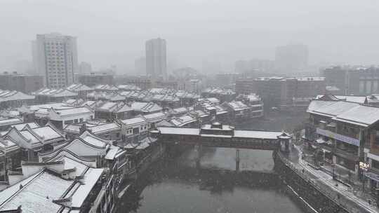 冬天风雪郴州古街裕后街航拍视频素材模板下载