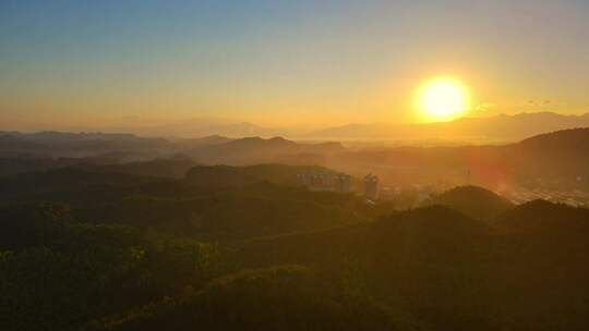 城市云海日出高山云海朝霞风景航拍