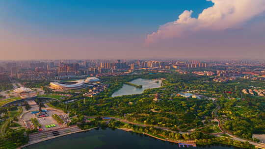 中国河北唐山南湖旅游景区航拍全景