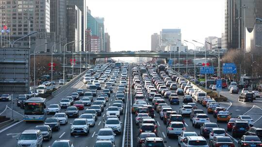 北京国贸CBD交通堵车视频素材模板下载