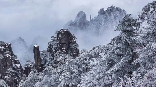 安徽黄山风景区冬季冬雪航拍