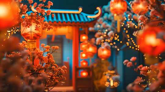喜庆的国风新年场景 中国正月春节吉祥如意