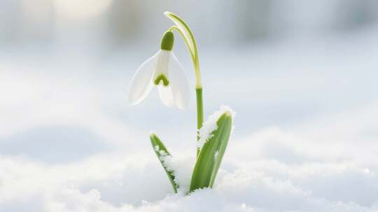 雪中绽放的雪花莲