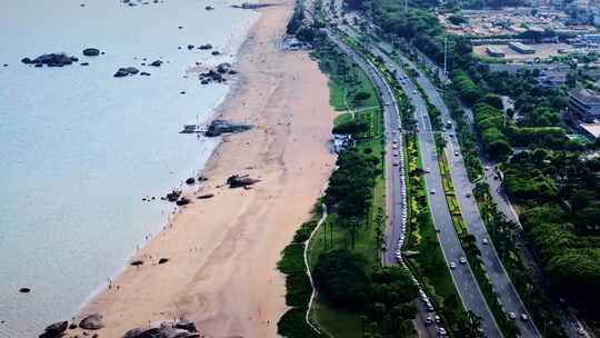 厦门环岛路航拍 车流 游客 人流 旅游