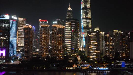 上海陆家嘴CBD夜景环绕航拍