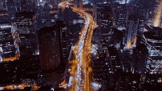 上海静安区南北高架夜景航拍视频素材模板下载