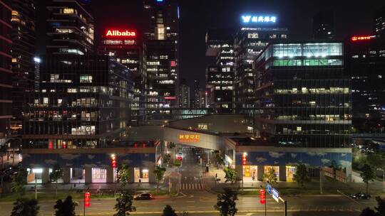 深圳南山区深圳湾夜景航拍