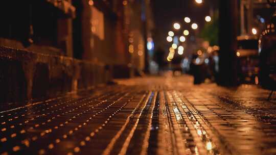 北京雨夜下雨路灯孤独伤感城市街道