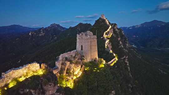 航拍司马台长城夜景