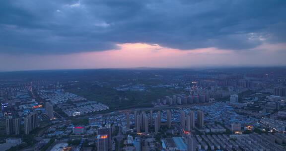 4k城市洛阳河流航拍蓝调时刻城市夜景