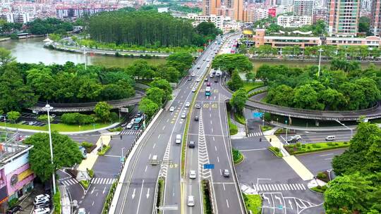 东莞水道、广东东莞城市交通万江大桥航拍