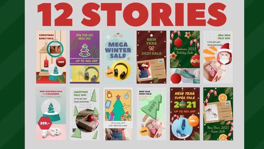 圣诞节和新年销售故事包清新动感卡通AE模板