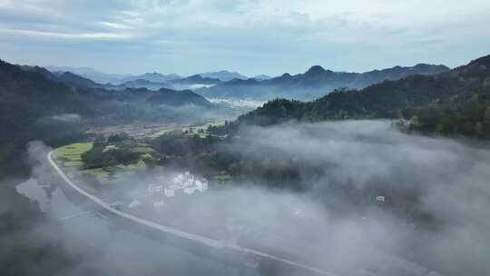 石潭云雾 石潭村 歙县 安徽山水 村落视频素材模板下载