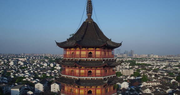 旅游景区 航拍苏州北寺塔 塔顶 环绕 近景