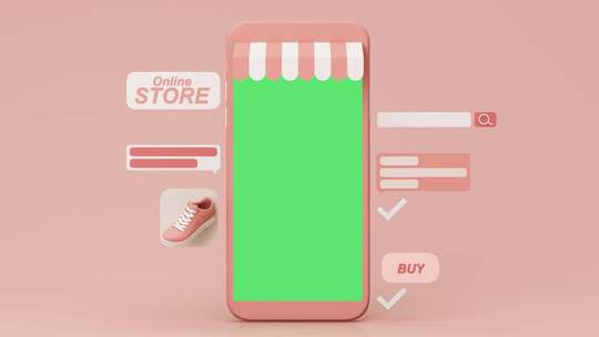 绿幕手机与电商购物的概念3d渲染