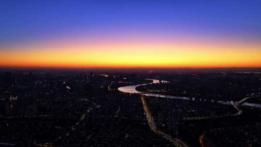 航拍辽宁沈阳城市风光日出空镜头