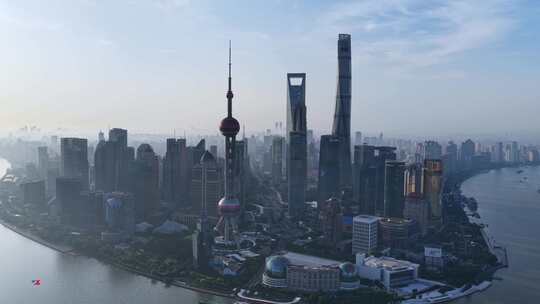 上海航拍陆家嘴城市地标日出