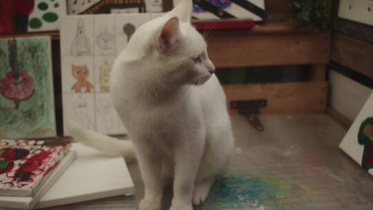 绘画室的小猫咪视频素材模板下载